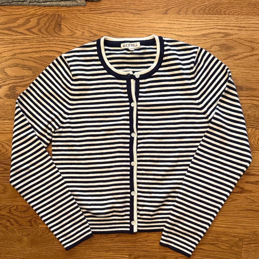 Alex Mill Striped Cardigan in Navy and Cream
